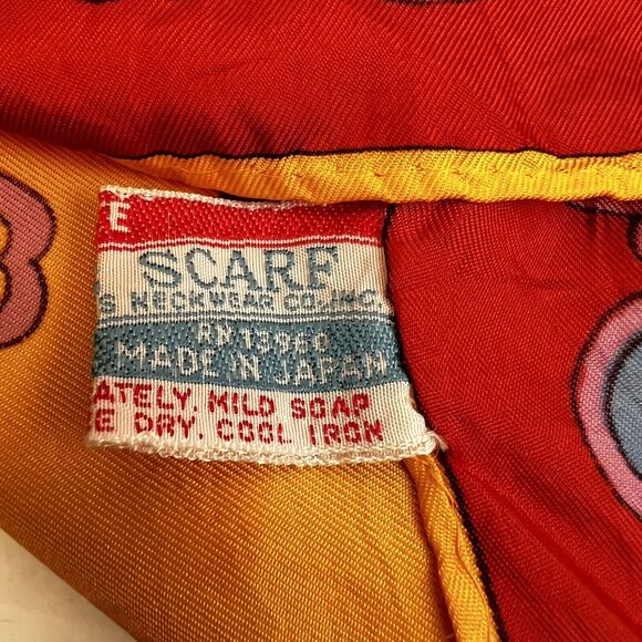 Vintage Paris Neckwear Co Scarf Gold Red 26.5" Square Floral Head Neck Fashion - Picture 3 of 6